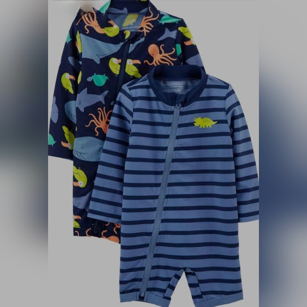 Baby Swimsuit Zip Rashguards - Pack of 2 - 12M